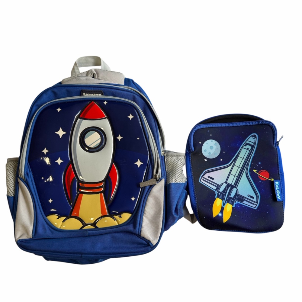 Blue Rocket Backpack and Lunchbox Cover Set